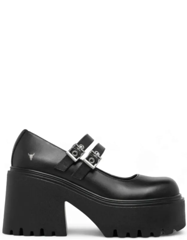 Leather Boots Chunky Platform Heel Buckle Shoes