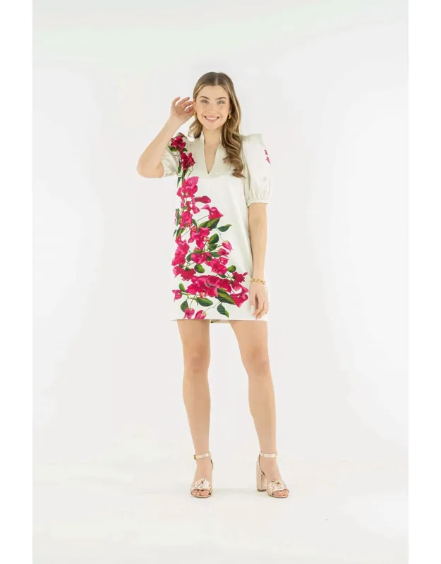 Hampton Mini Dress With Short Elastic Puff Sleeves And V-neckline