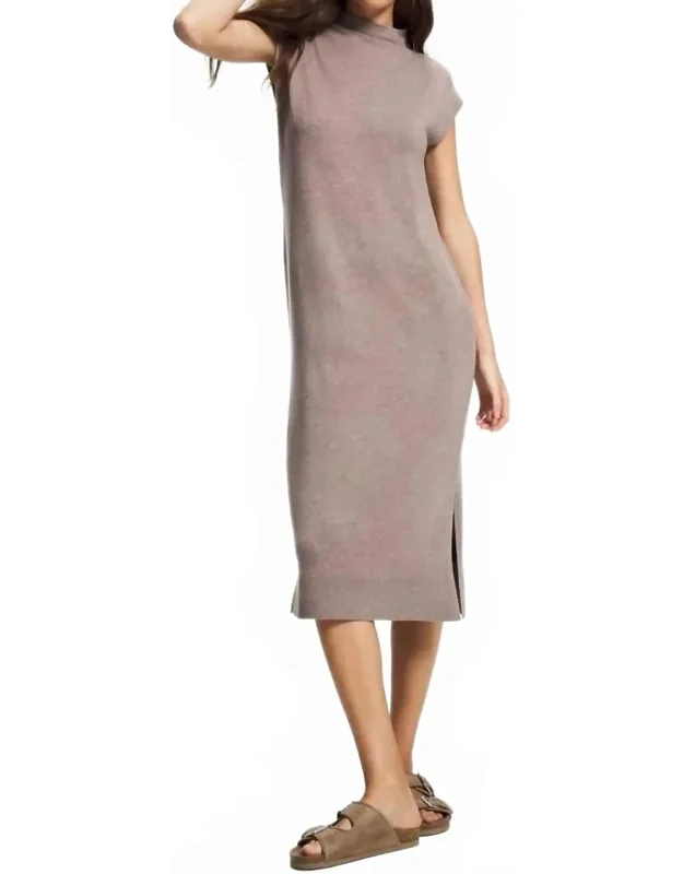 Knit Sweater Wrap And Funnel Neck Midi Dress Set