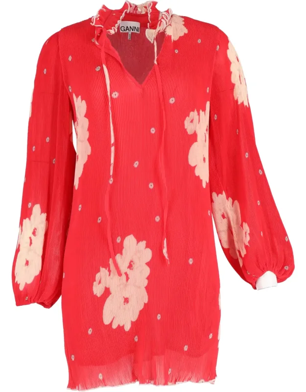 Ruffle-trimmed Floral-print Plissé-chiffon Mini Dress