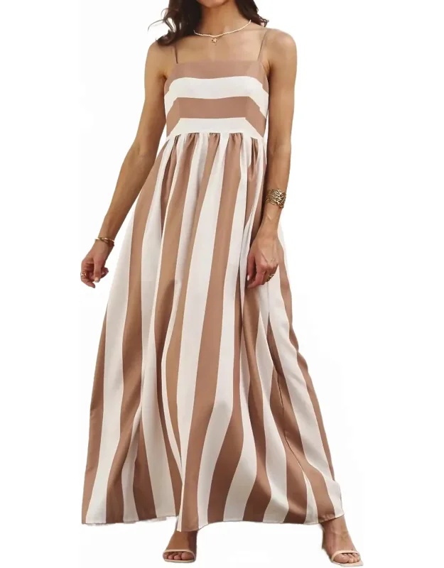 Vertical Stripe Smocked Back Maxi Dress