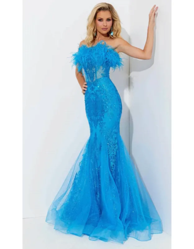 Feather Strapless Prom Dress