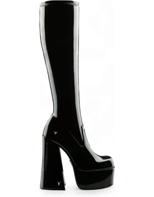 Shiny Knee-high Sock Platform Goth Heel Boots