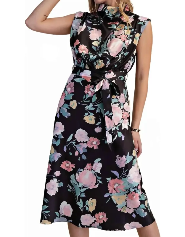 Mock Cowl Neck Midi Dress