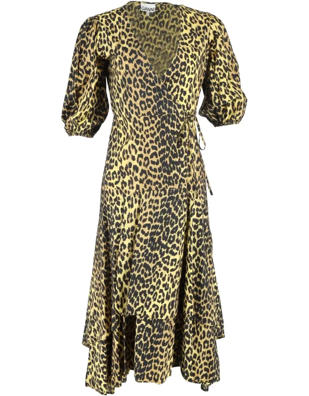 Leopard Print Midi Wrap Dress