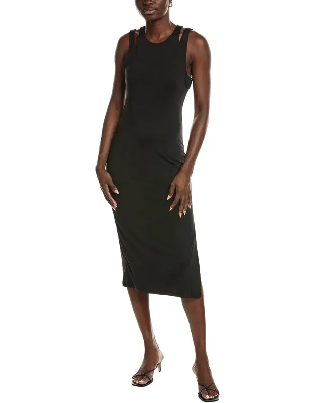 Double Layer Cutout Slit Midi Dress