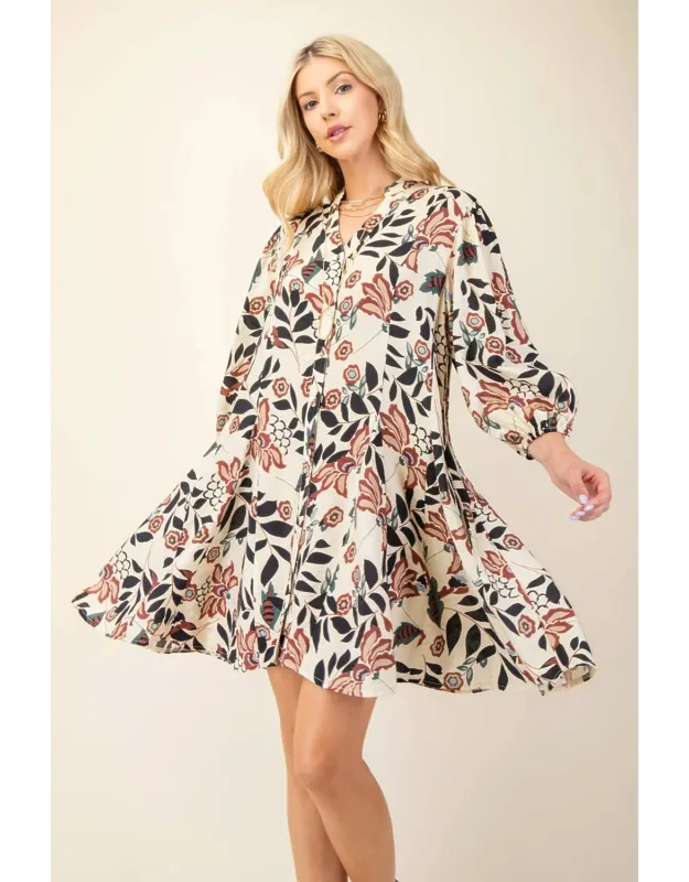 Floral Print 3/4 Sleeve Shirt Dress