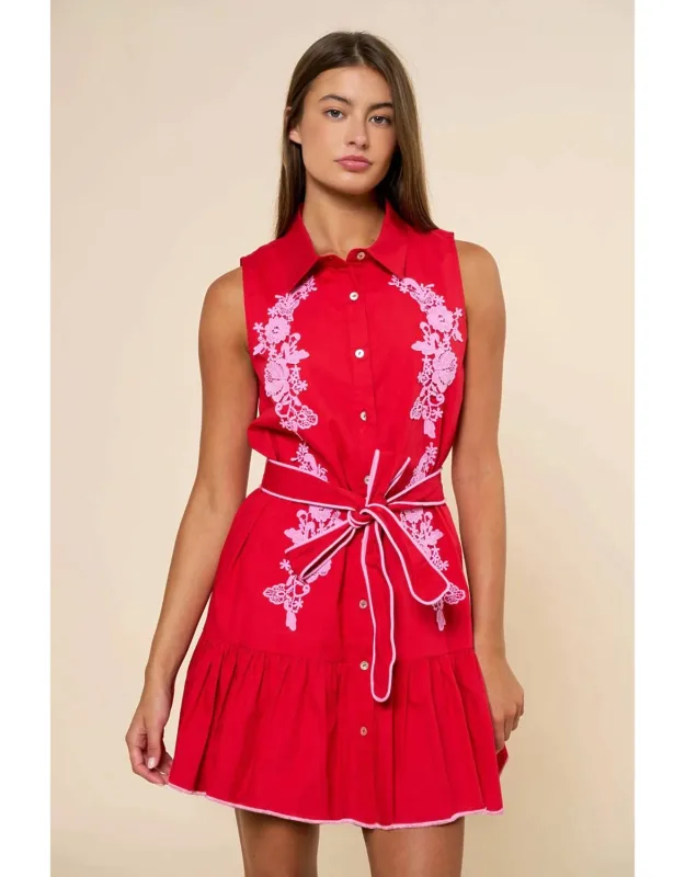 Embroidery Collared Mini Dress