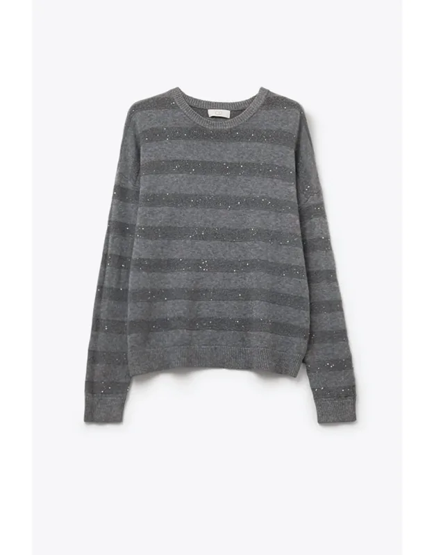 Striped Knit Sweater With Sequin