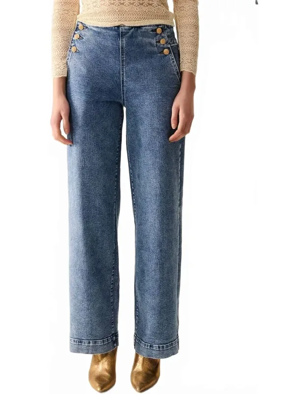 Wide Leg Jeans With Button