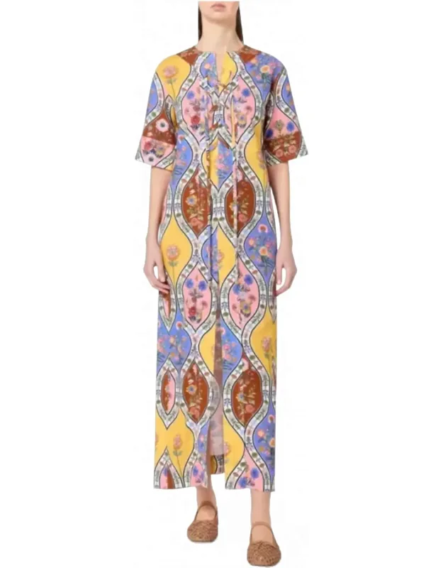 Linen Maxi Dress In Quilted Floral