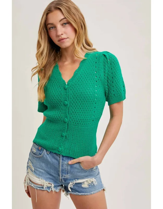 Button Down Short Sleeve Knit Cardigan