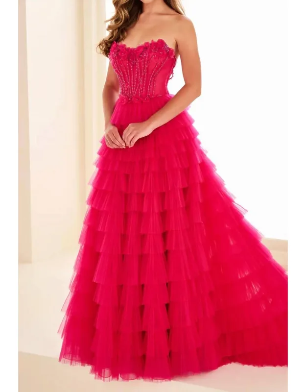 Beaded Corset Scoop Ruffle Dress