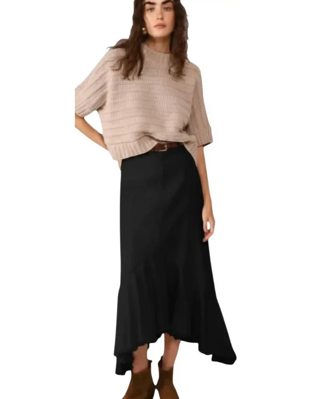 Frayed Hem Denim Ruffle Maxi Skirt