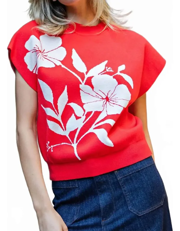Cap Sleeve Floral Mock Neck Sweater