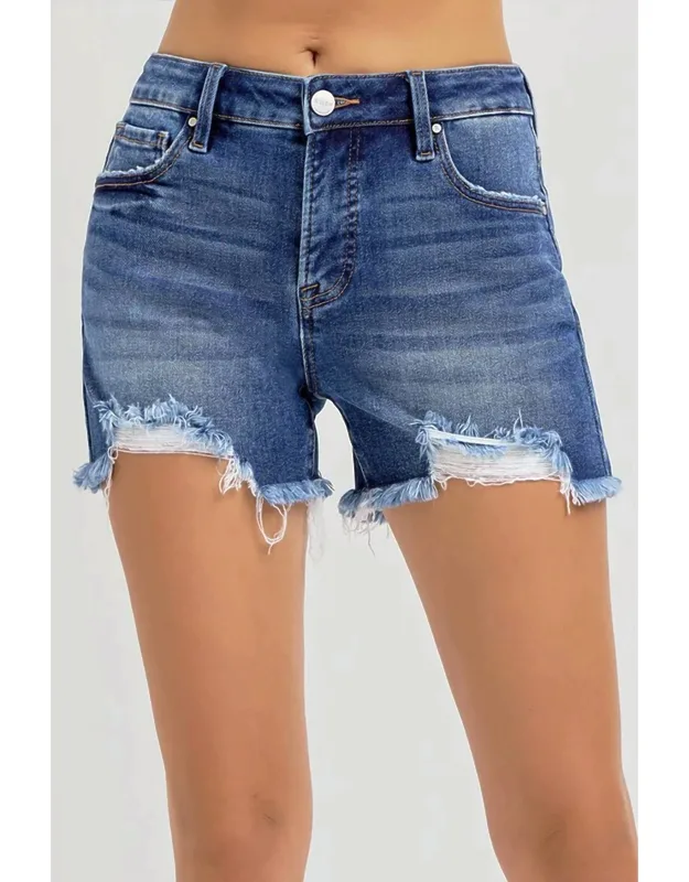 Distressed Mid Rise Jean Shorts