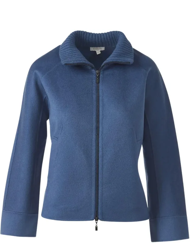 Knit Trim Zip Coat