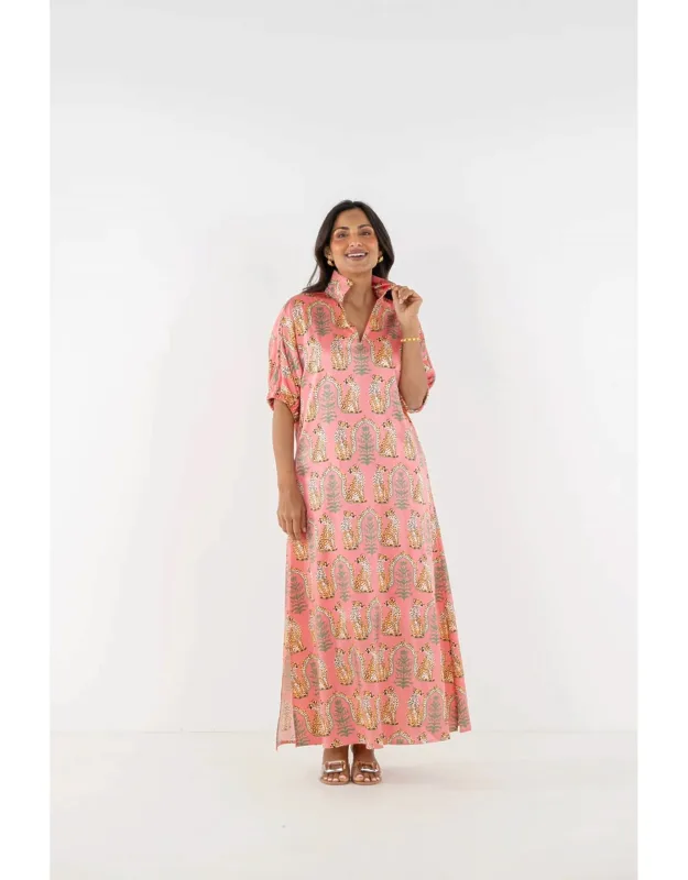 Poppy Maxi Dress - Elbow-length Dolman Sleeves, Classic Stand Collar