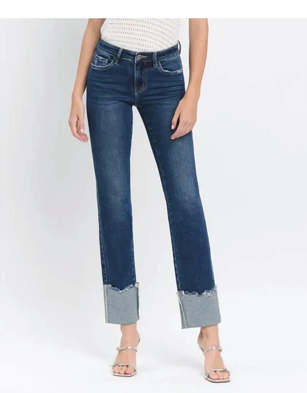 Mid Rise Cuffed Slim Straight Jeans