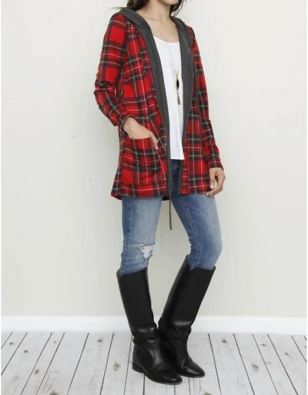 Buffalo Plaid Hooded Cardigan
