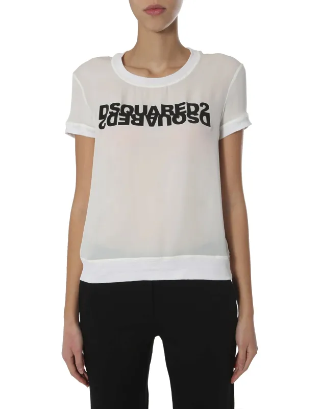 Dsquared Round Neck T-shirt 100% Silk Made In Italy