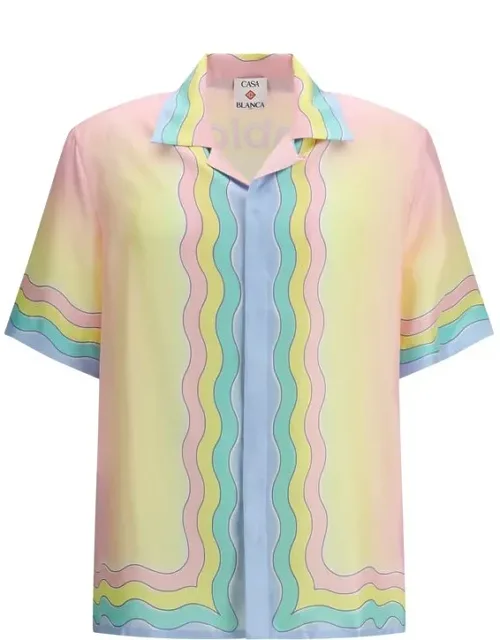 Casablanca Multicolor Silk Shirt - All-over Monogram Jacquard Pattern, Classic Contrast Collar