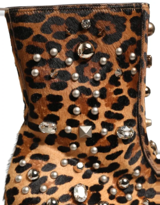 Leopard Embellished Mid Calf Boots