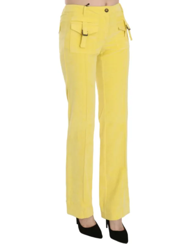 Yellow Corduroy Mid Waist Straight Trousers