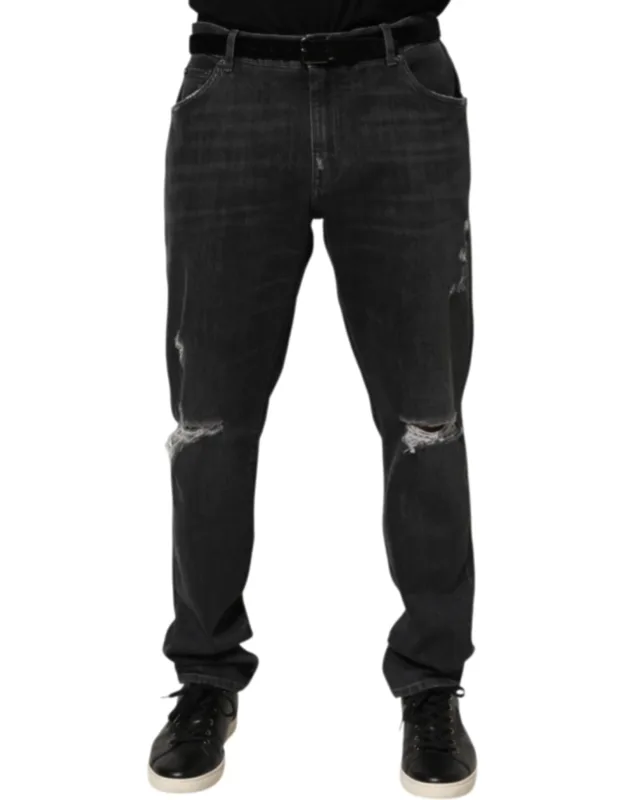 Distressed Ripped Logo Jeans
