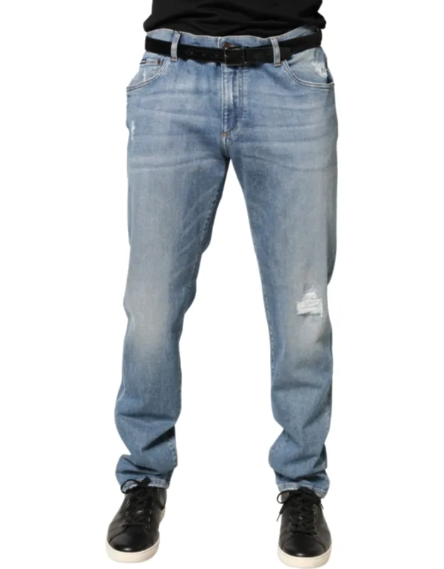 Tattered Slim Fit Cotton Denim Jeans