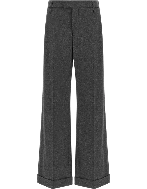 Gray Virgin Wool Casual Pants