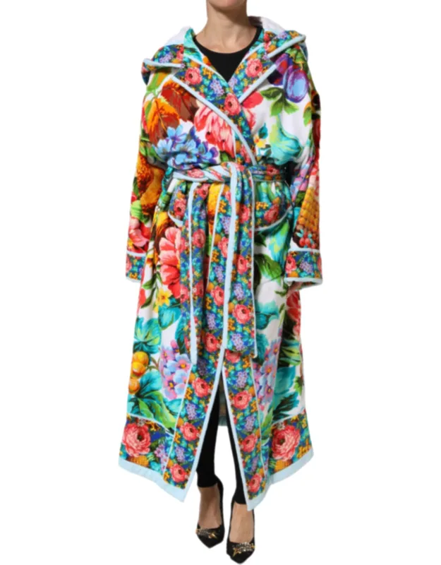 Multicolor Floral Print Belted Bathrobe Coat