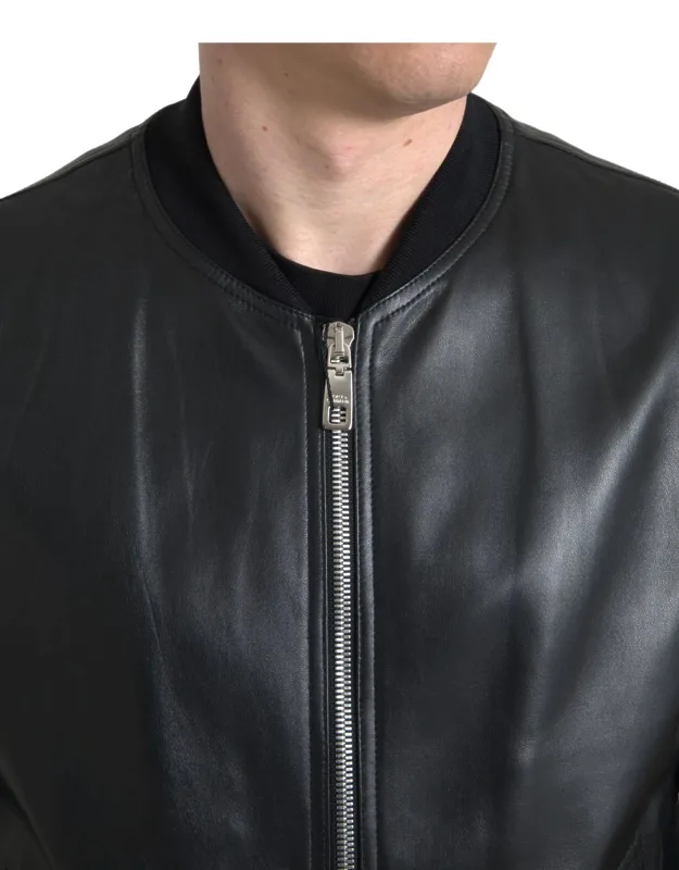 Leather Full Zip Bomber Jacket