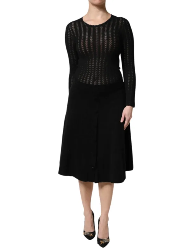 Cashmere Long Sleeve A-line Midi Dress