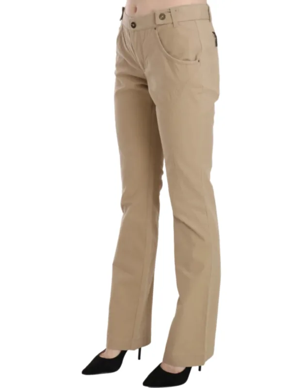 Cotton Mid Waist Straight Trousers