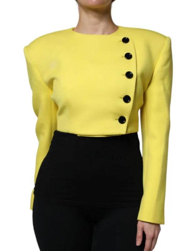 Lemon Yellow Wool Long Sleeve Cropped Coat Jacket