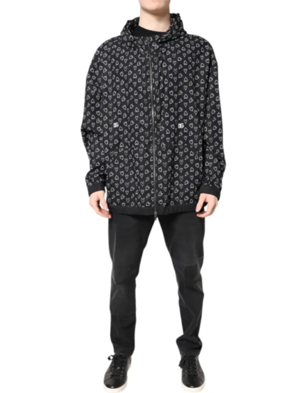 Heart Print Hooded Windbreaker Jacket