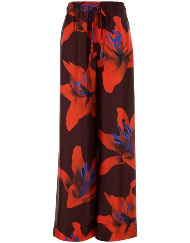Printed Satin Wide-leg Pants