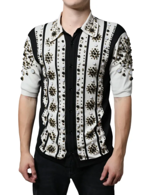 Silk Studded Stone Crystal Shirt