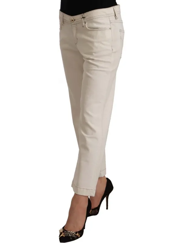 Off White Cotton Flared Cropped Denim Jeans
