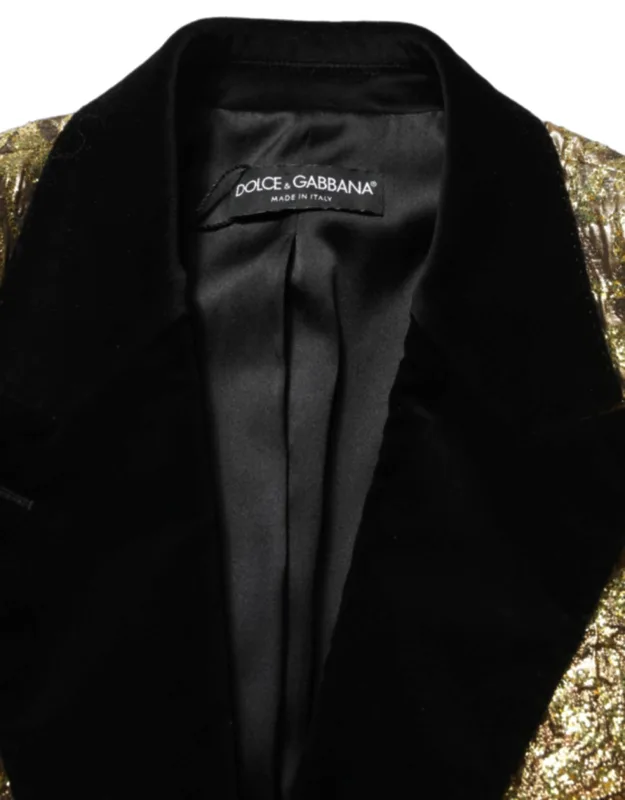 Gold Floral Jacquard Wool Trench Coat