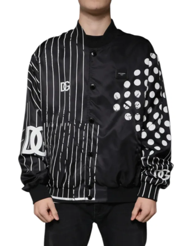Polka Dot Stripe Nylon Bomber Jacket