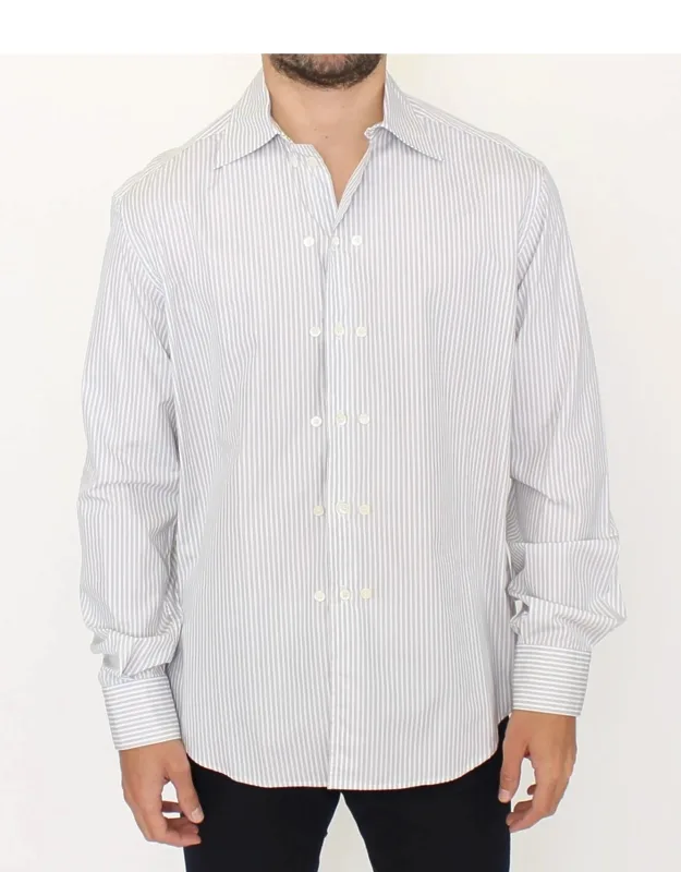White Gray Striped Regular Fit Casual Shirt