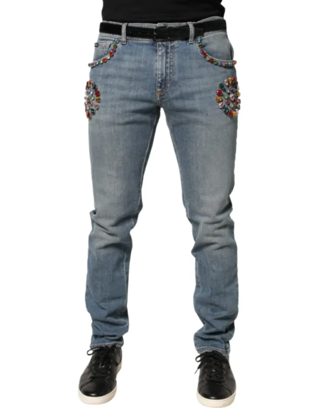 Embellished Loose Cotton Denim Jeans