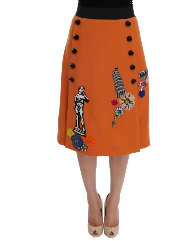Wool Crystal Sequin Appliqué Skirt