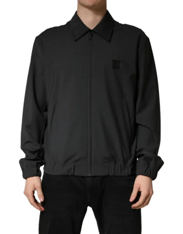 Wool Logo Full Zip Bomber Jacket
