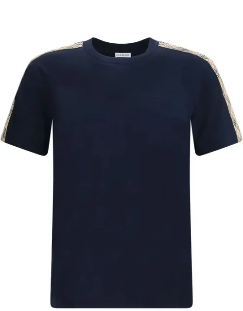 Burberry Blue Cotton T-shirt - Equestrian Knight Design, Burberry Check Stripe