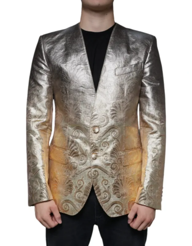 Gold Jacquard Single Breasted Dress Blazer