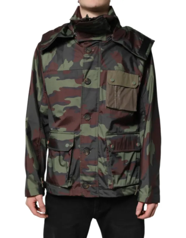Multicolor Camouflage Button Hooded Jacket