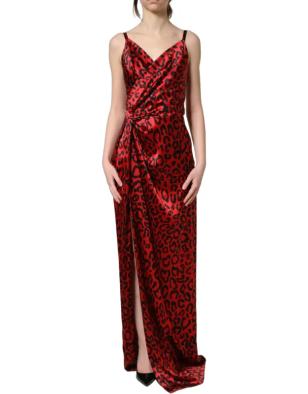 Leopard Draped Sleeveless Maxi Dress